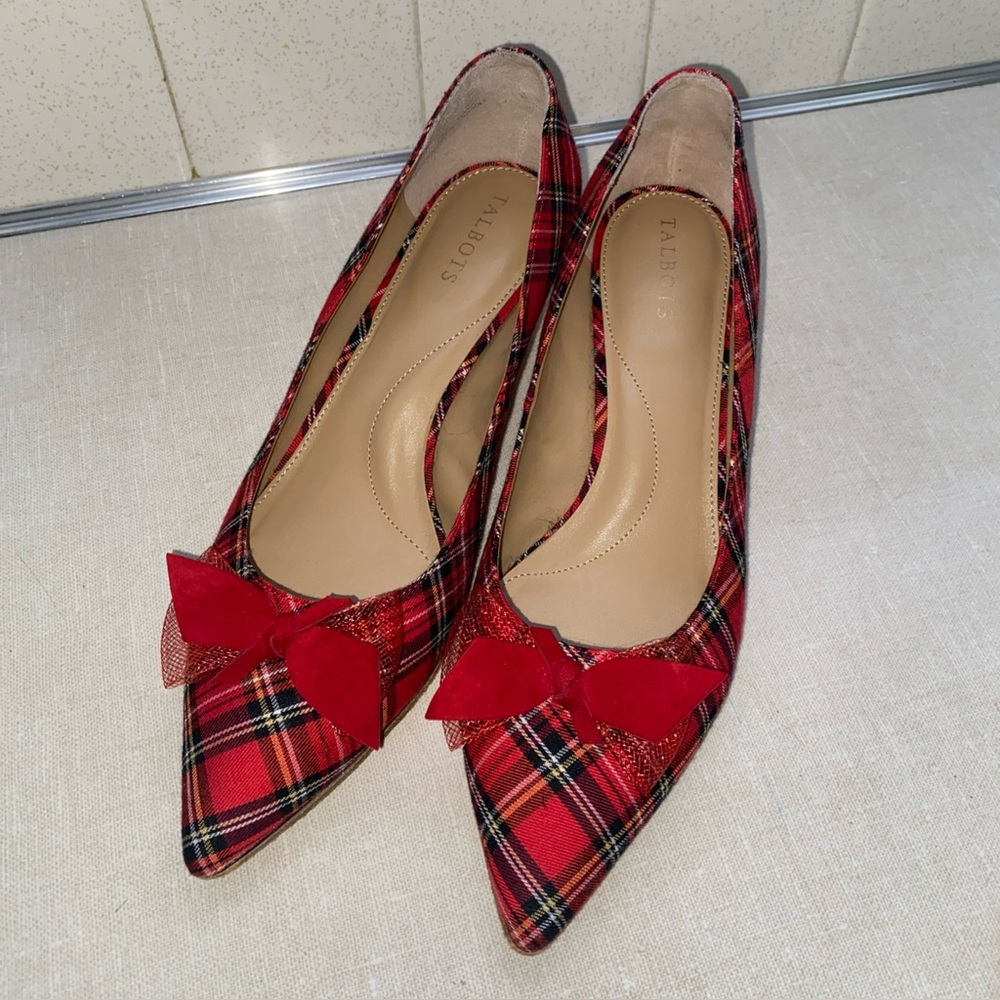 Talbots SYLVIE BOW KITTEN HEEL PUMPS Tartan Plaid Holiday Women’s Size 10‎
